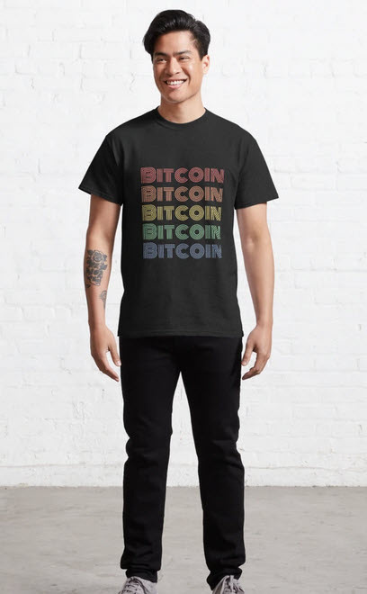 Bitcoin Shirt seen in The Bitcoin Family TV Show 80 style colorful